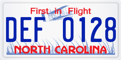 NC license plate DEF0128