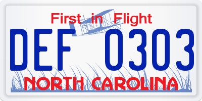 NC license plate DEF0303