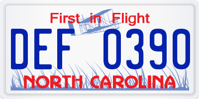 NC license plate DEF0390