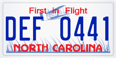 NC license plate DEF0441