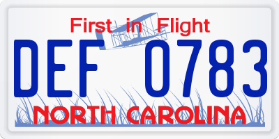 NC license plate DEF0783
