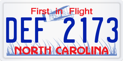 NC license plate DEF2173