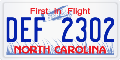 NC license plate DEF2302
