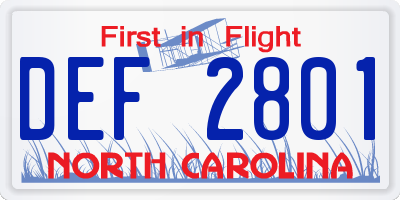 NC license plate DEF2801