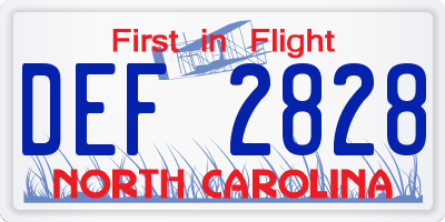 NC license plate DEF2828