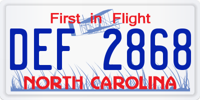 NC license plate DEF2868