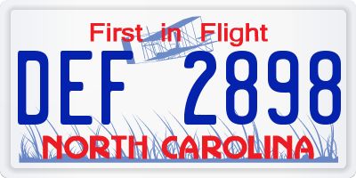 NC license plate DEF2898