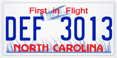 NC license plate DEF3013