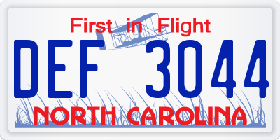 NC license plate DEF3044