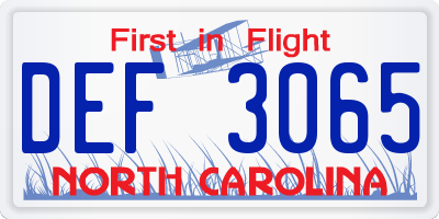 NC license plate DEF3065