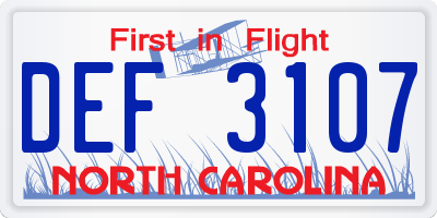 NC license plate DEF3107