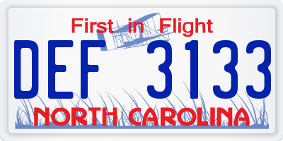 NC license plate DEF3133