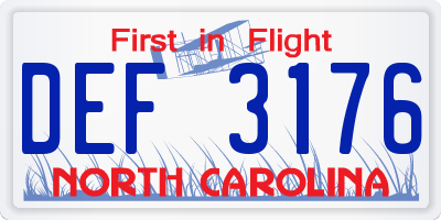 NC license plate DEF3176