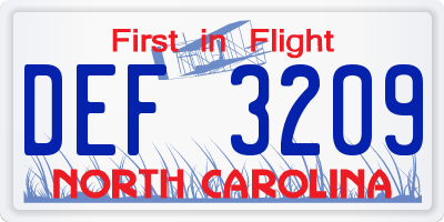 NC license plate DEF3209