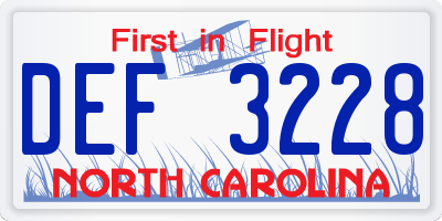 NC license plate DEF3228