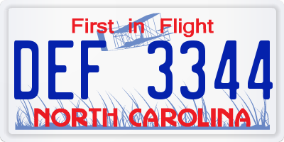 NC license plate DEF3344
