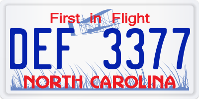 NC license plate DEF3377