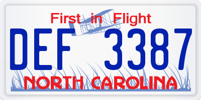 NC license plate DEF3387