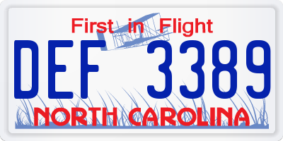 NC license plate DEF3389