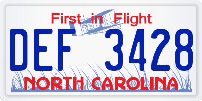 NC license plate DEF3428