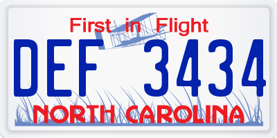 NC license plate DEF3434