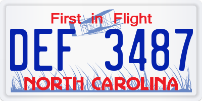 NC license plate DEF3487