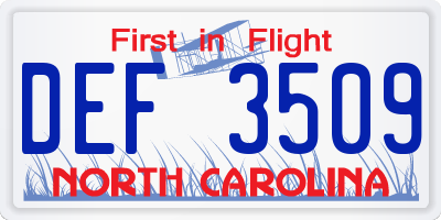 NC license plate DEF3509