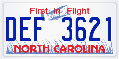 NC license plate DEF3621