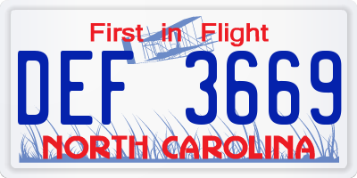 NC license plate DEF3669