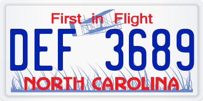 NC license plate DEF3689