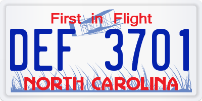 NC license plate DEF3701