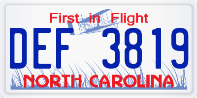 NC license plate DEF3819