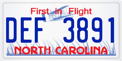 NC license plate DEF3891