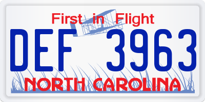 NC license plate DEF3963