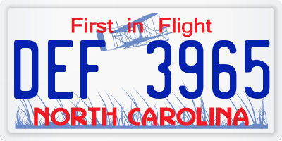NC license plate DEF3965