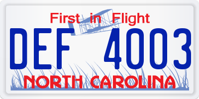 NC license plate DEF4003