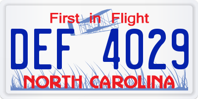 NC license plate DEF4029