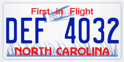NC license plate DEF4032