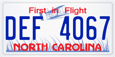 NC license plate DEF4067
