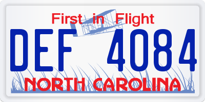 NC license plate DEF4084