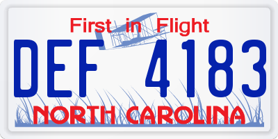 NC license plate DEF4183