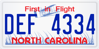 NC license plate DEF4334