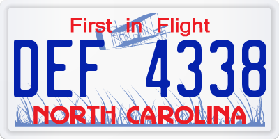 NC license plate DEF4338