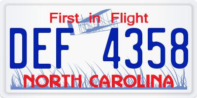 NC license plate DEF4358