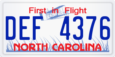 NC license plate DEF4376