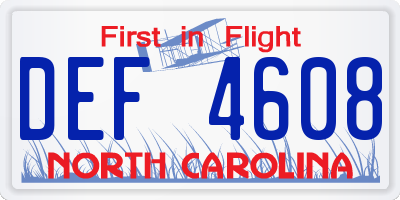 NC license plate DEF4608