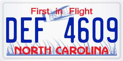 NC license plate DEF4609