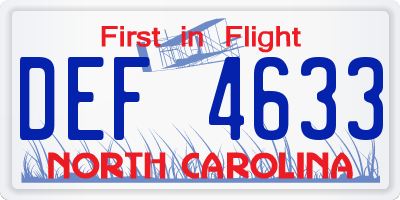 NC license plate DEF4633