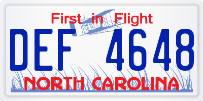NC license plate DEF4648