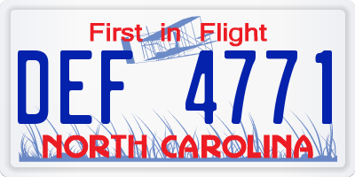 NC license plate DEF4771